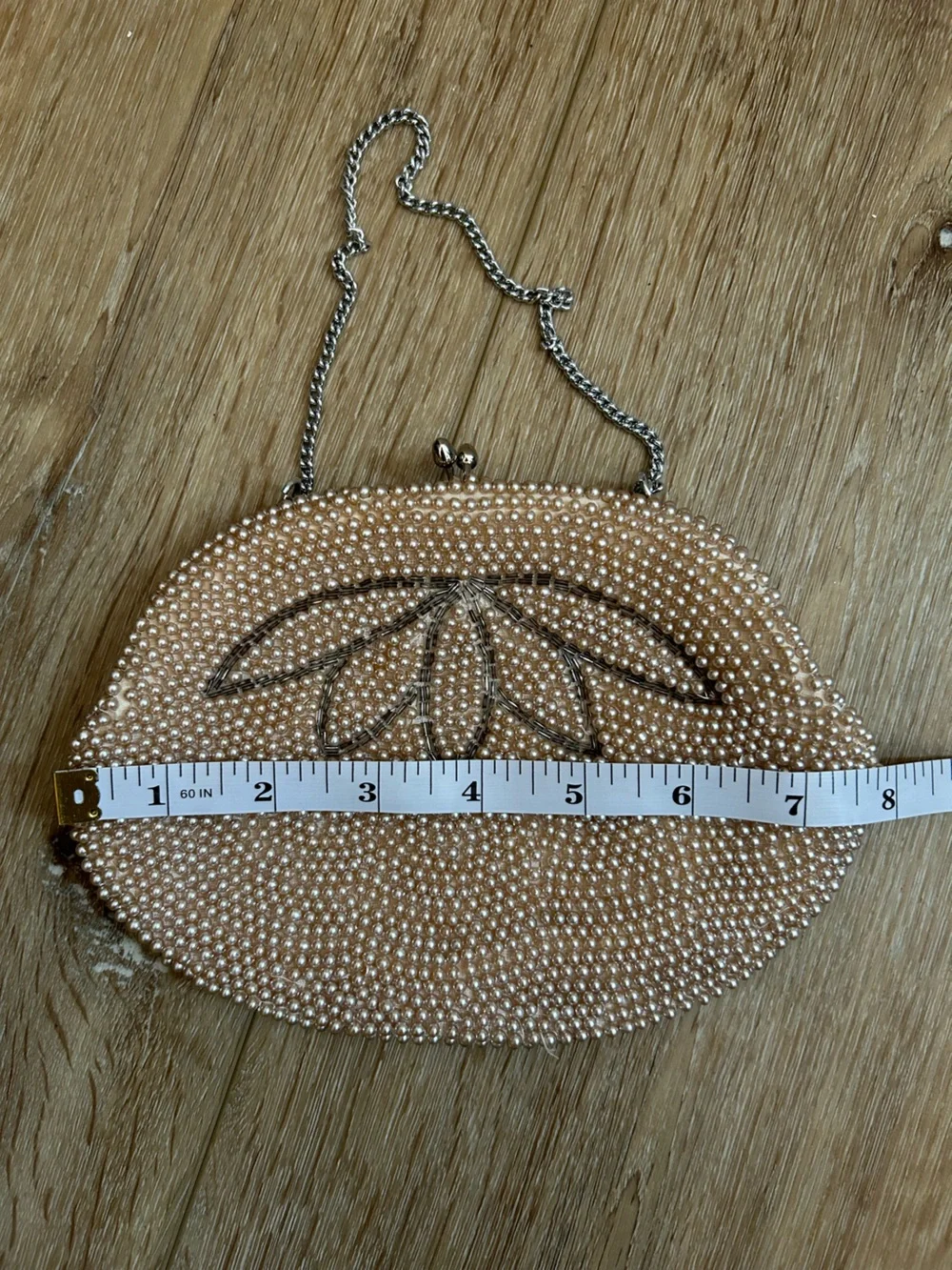 Beaded Evening Clutch in Cream with Lotus design